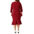 thumbnail image 3 of GRACE & GRANDEUR Women's Plus Size Valentines Day Bodycon V-Neck 3/4 Sleeve Slim Ruffle Hem Wrap Dresses 3X Red, 3 of 5