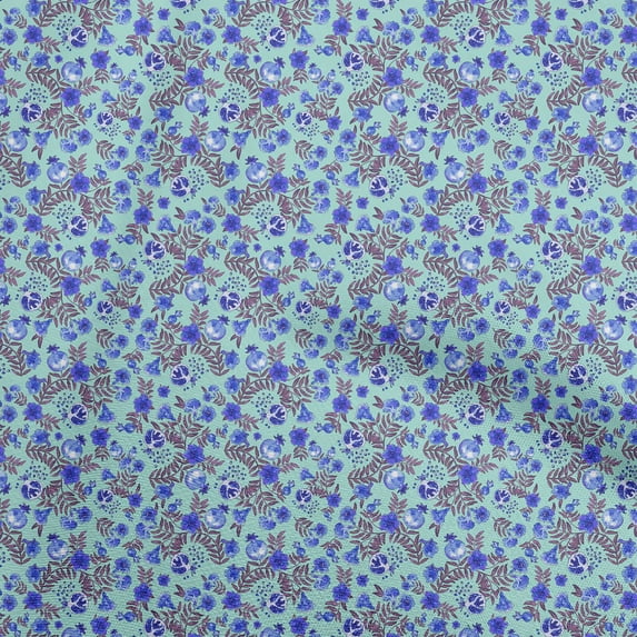 oneOone Cotton Silk Light Blue Fabric Asian Suzani Diy Clothing Quilting Fabric Print Fabric By Yard 42 Inch Wide