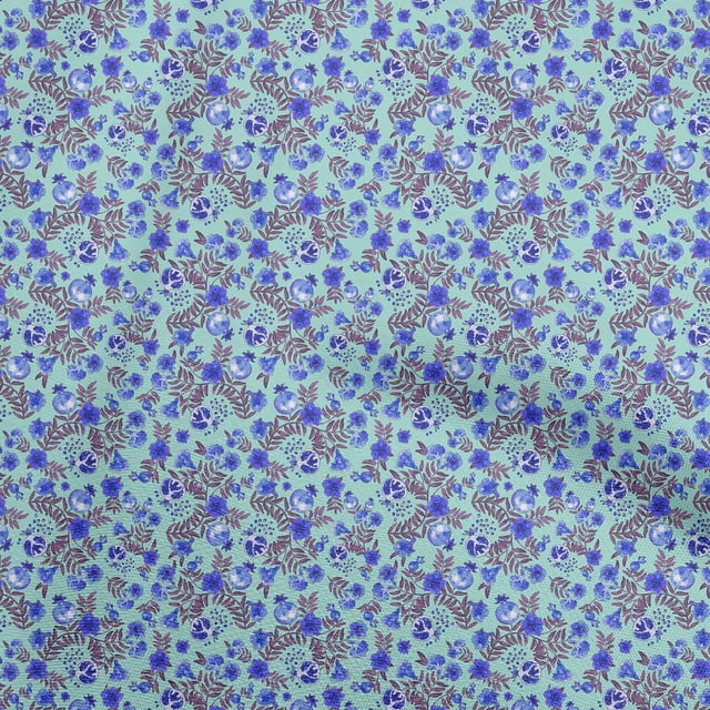oneOone Velvet Light Blue Fabric Asian Suzani Fabric For Sewing Printed Craft Fabric By The Yard 58 Inch Wide
