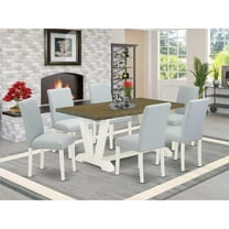East West Furniture 7-Piece Kitchen and Dining Room Chairs Includes 6 Mid Century Chairs with Upholstered Seat and High Back and a Rectangular Kitchen Table - Linen White Finish