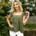 thumbnail image 2 of Women's Ruffle Sleeve Babydoll Top with Square Neckline - Large, Green, 2 of 6