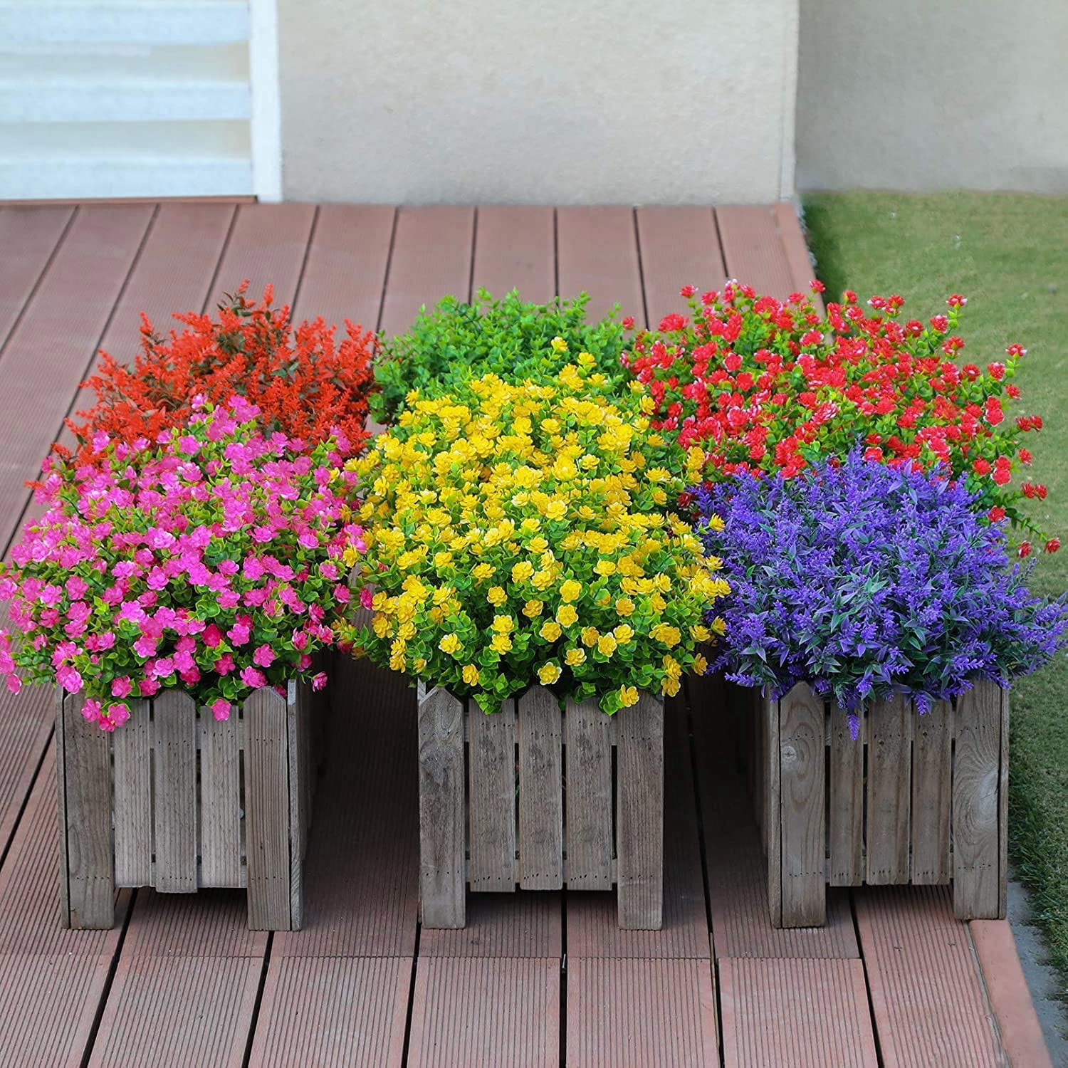 Artificial Plants Outdoor, UV Resistant Faux Outdoor Plastic Greenery Shrubs Plants Hanging Planter Indoor Outside for Porch Home Wedding Garden Decor (Red)