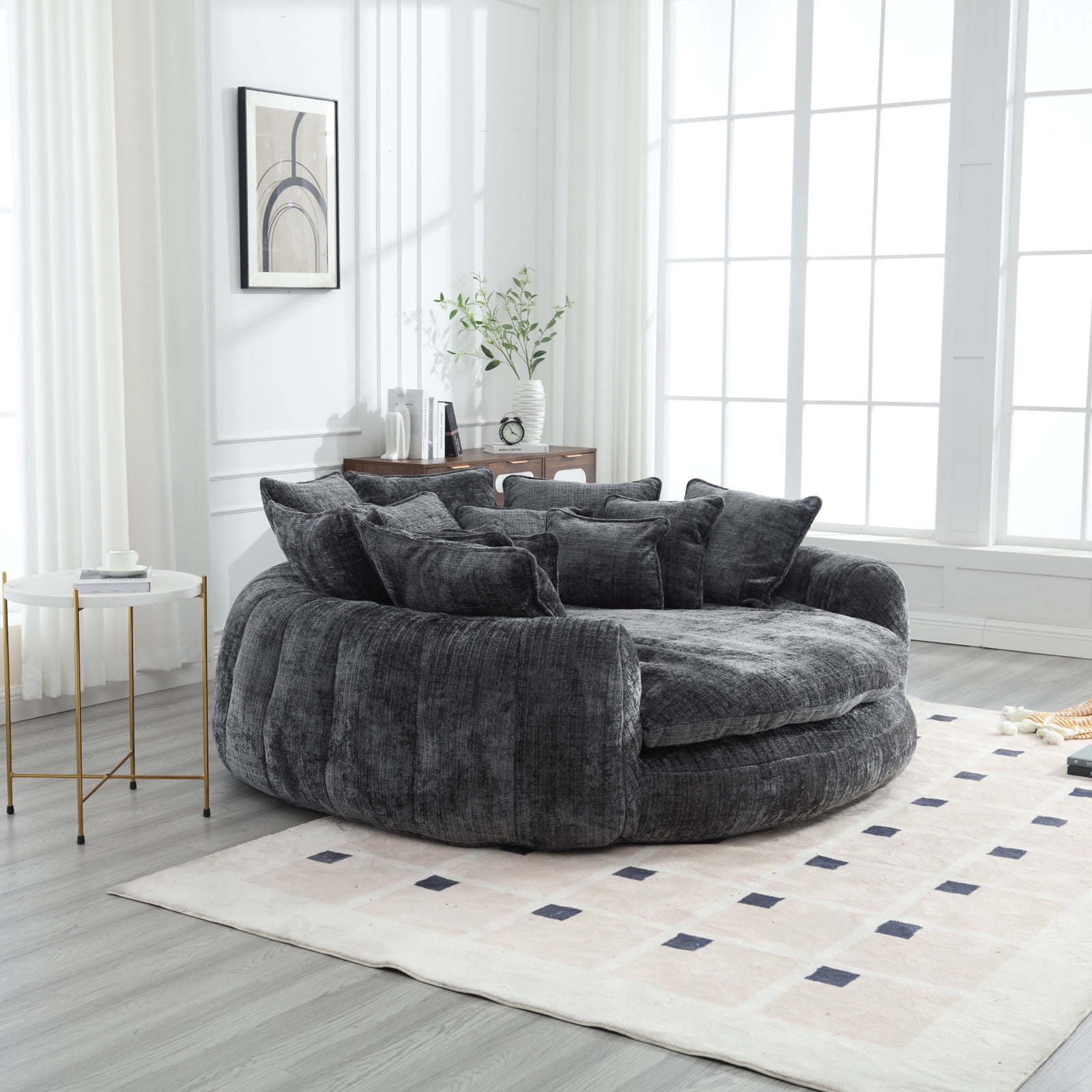 litvz 81.1in extra wide round boneless sofa oversized round chaise lounge comfy with 14 pillows for living room