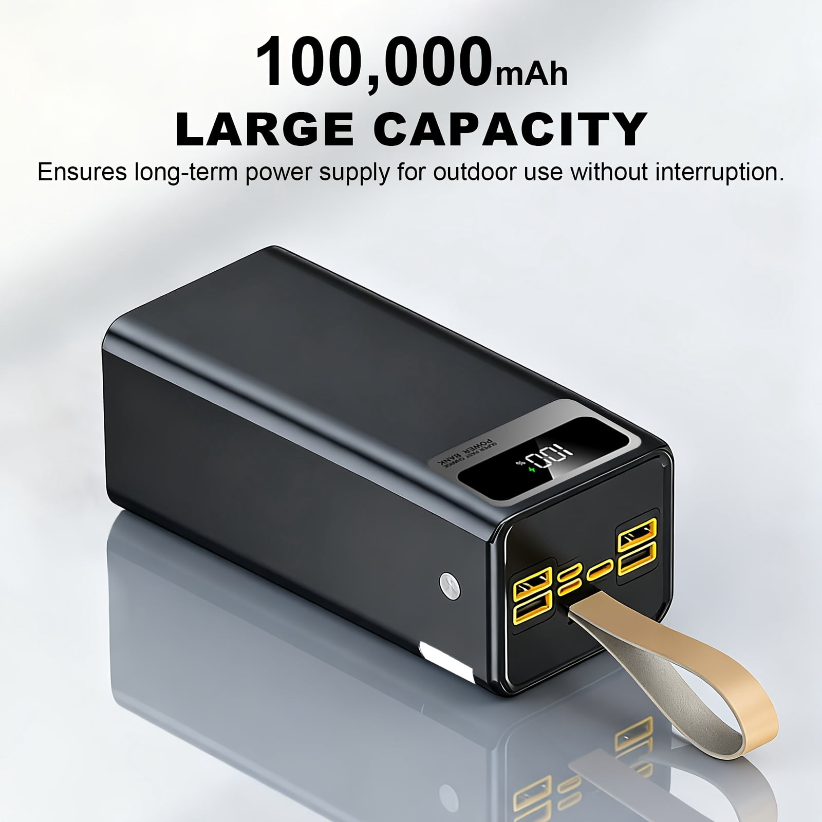 100,000mAh Portable Power Bank with Fast USB Charging, LED Display, Camping Light & Lanyard - Emergency Battery Pack for iPhone, Android, Outdoor and Digital Devices, Ideal Gift