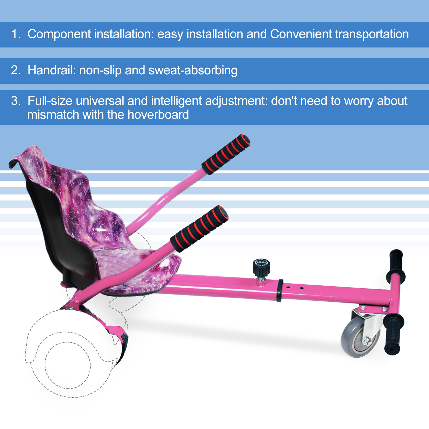 Adjustable Hoverkart Go Kart Conversion Kit Hoverboard Accessories Go Kart Seat For Hoverboard In 6.5" 8" 8.5" 10" (Go Kart Starry Purple)
