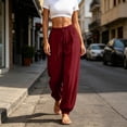 thumbnail image 2 of Women's Summer Harem Pants Casual Elastic Waist Flowy Loose Fit Yoga Pants Drawstring Lightweight Loungewear Jogger Pants Wine XXL, 2 of 7