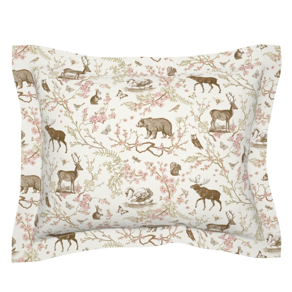 Woodland Rustic Wildlife Toile Moose Deer Pillow Sham by Roostery