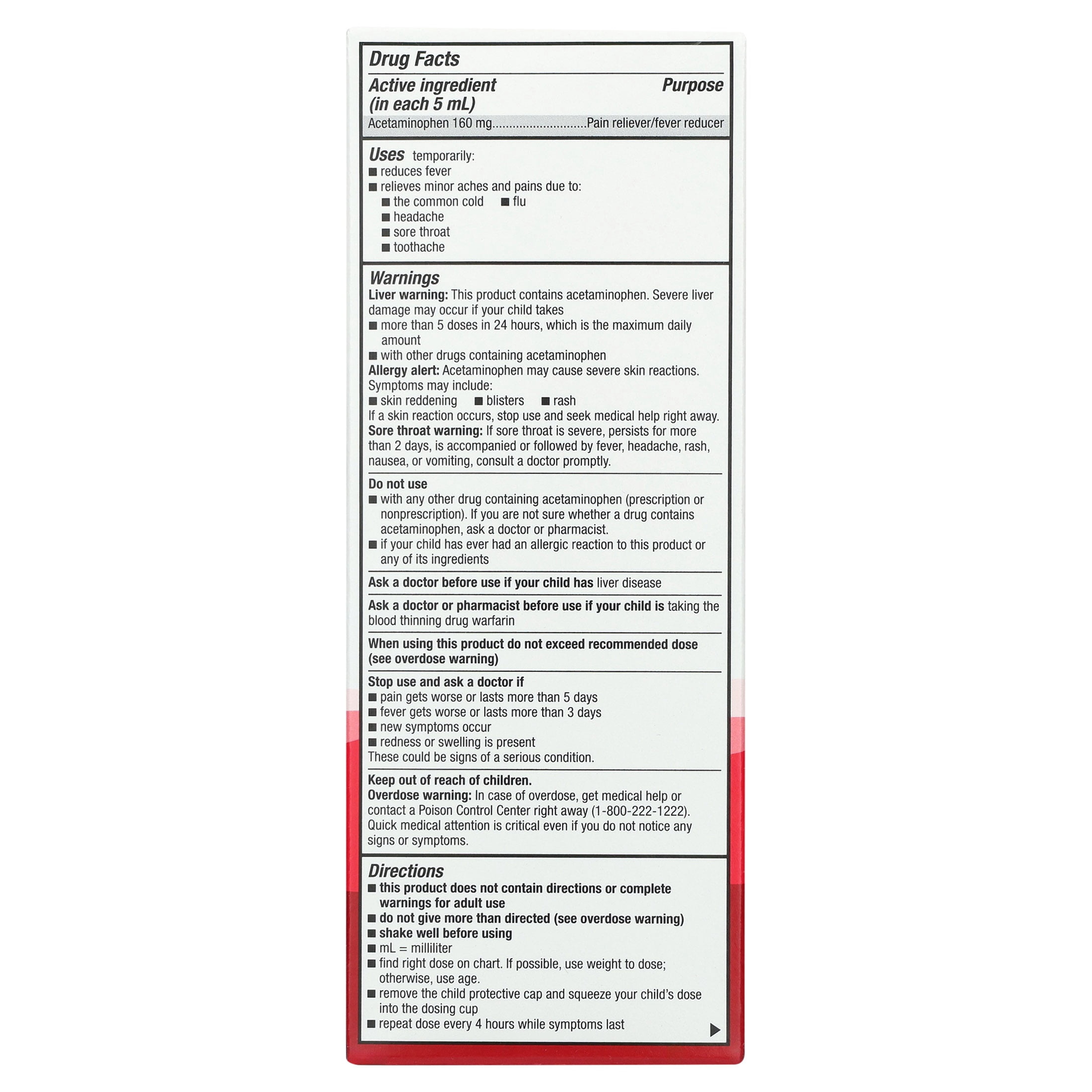 Equate Children's Pain Reliever/Fever Reducer Acetaminophen Oral Suspension, Cherry Flavor, 160 mg, 8 fl oz