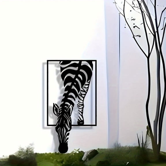 HELLOYOUNG Elegant Minimalist Zebra Metal Wall Art Decor Iron Art Painting, 1 Pack, 11.81 Inch