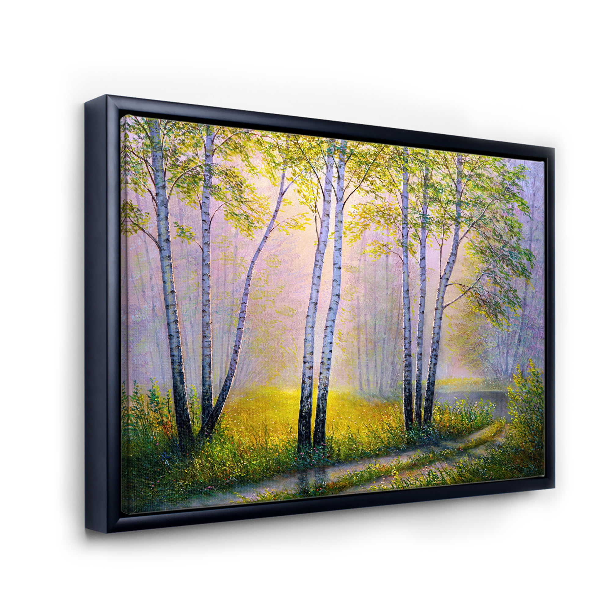 Designart 'Sunrise Glow Through The Birches I' Traditional Framed Canvas Wall Art Print
