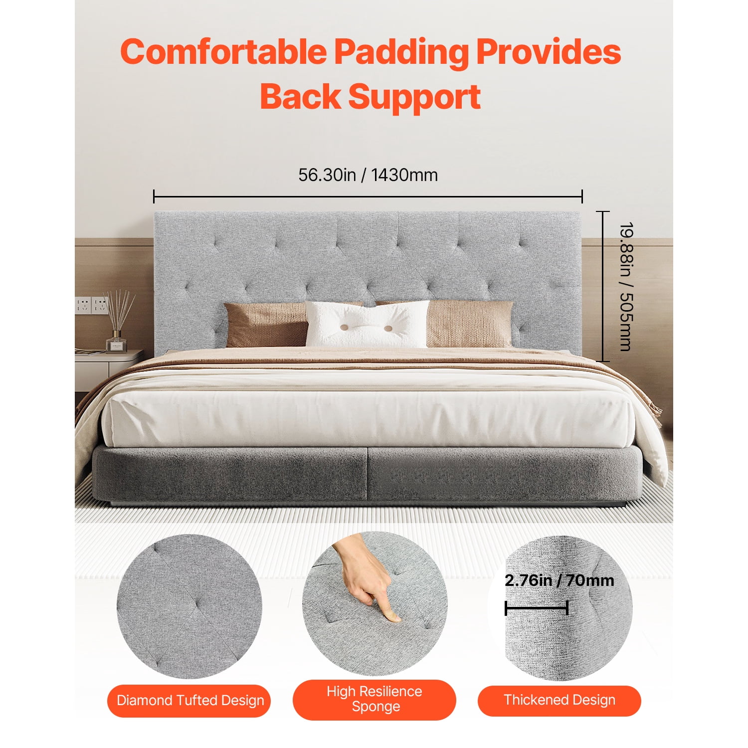 KFFKFF Full Size Headboard, Upholstered Headboard with Height Adjustable from 35.6-47.4 inches, Suitable for Bedrooms, Hotels, Guesthouse, Dormitory