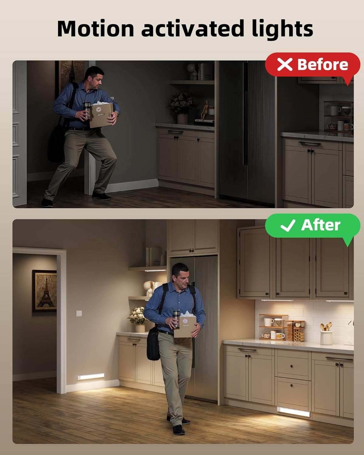 6-Pack Under Cabinet Lighting Wireless, 1800mAh Rechargeable Motion Sensor Light Indoor, Magnetic Closet Lights, Dimmable & 3 Color Temps, Under Counter Lights for Kitchen, Stairs (8inch)