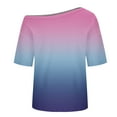 thumbnail image 4 of fatyb Women's off the Shoulder Tops Short Sleeve T Shirts Oversized Summer Loose Gradient Blouses, 4 of 6