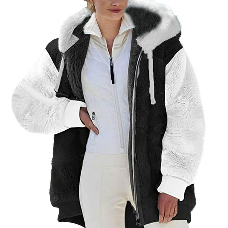 Kawaii Jacket Plus Size Winter Coats for Women Thicken Warm Hooded Jackets  Faux Fur Parka Coats Casual Outdoor Oversized Outerwear Womens Trench Coat