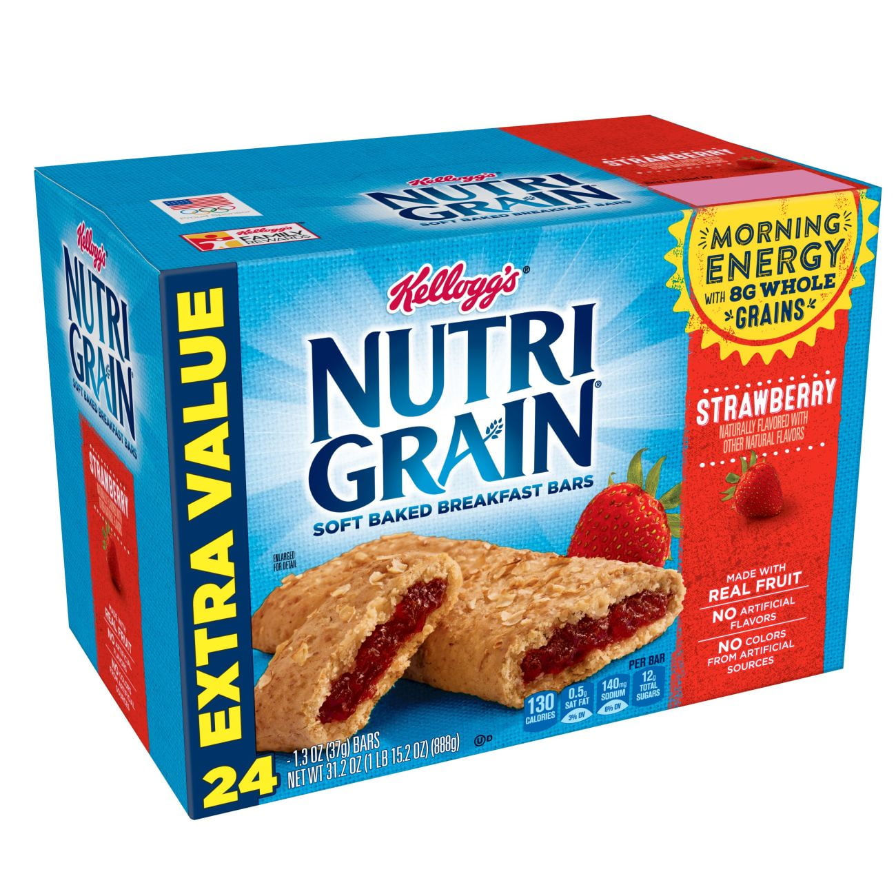 Kellogg's Nutri-Grain, Soft Baked Breakfast Bars, Strawberry, 31.2 Oz ...