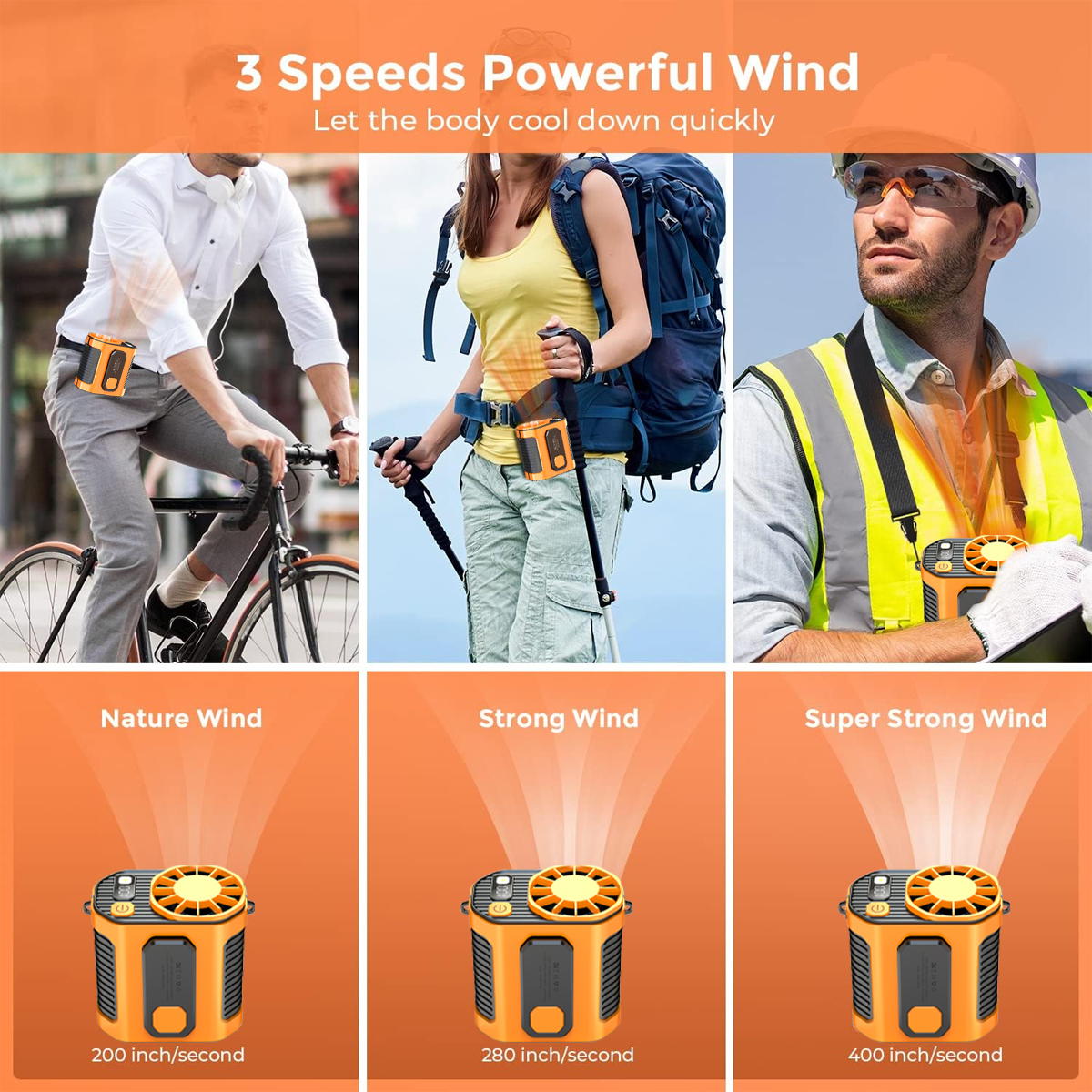 Cool Clip Fan Under Shirt, Ergonable Cool Clip Waist Fan, Shirt Fan Clip Outdoor, Powerful Undershirt Fan 5000mAh Edurance, Outdoor Cooling Fan for Running/Climing/Hiking/Camping (Orange)