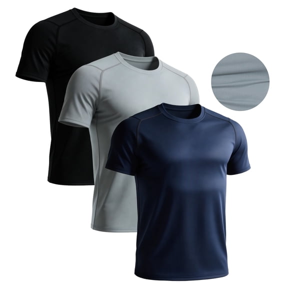 YUSHOW 3 Pack Men's Workout Shirts Mesh Athletic Quick Dry Active Tops, Size L