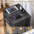 thumbnail image 6 of Set of 2 End Table with Charging Station for Living Room, Farmhouse Side Table with Drawer, Nightstand Bedside Table with Storage Cabinet, Dark Grey, 6 of 11