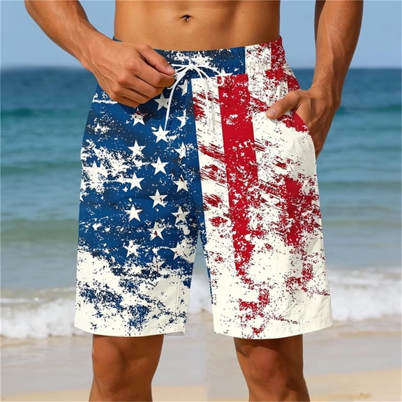 SOOMLON Men's Patriotic Swim Trunks 4th of July Beach Board Shorts with Pockets Quick Dry Swim Shorts Vacation Shorts