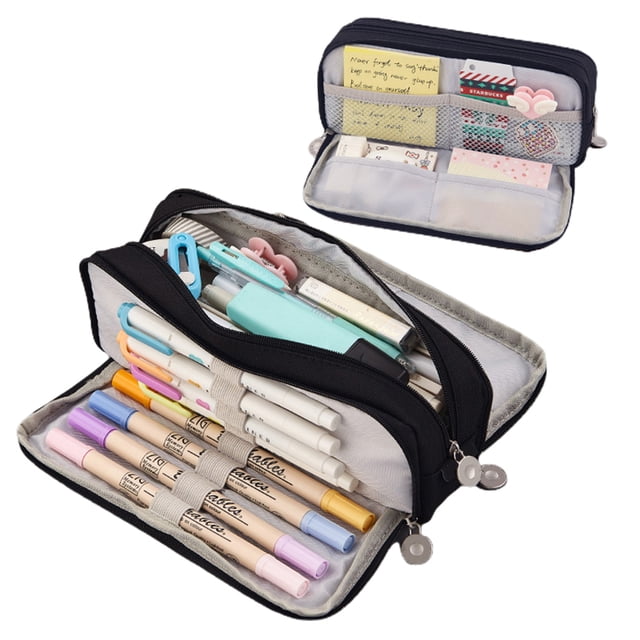 Estuche de lona para lápices, estuche de gran capacidad, estuche para lápices con 3 compartimentos para niños, material escolar, oficina, bolsa de maquillaje