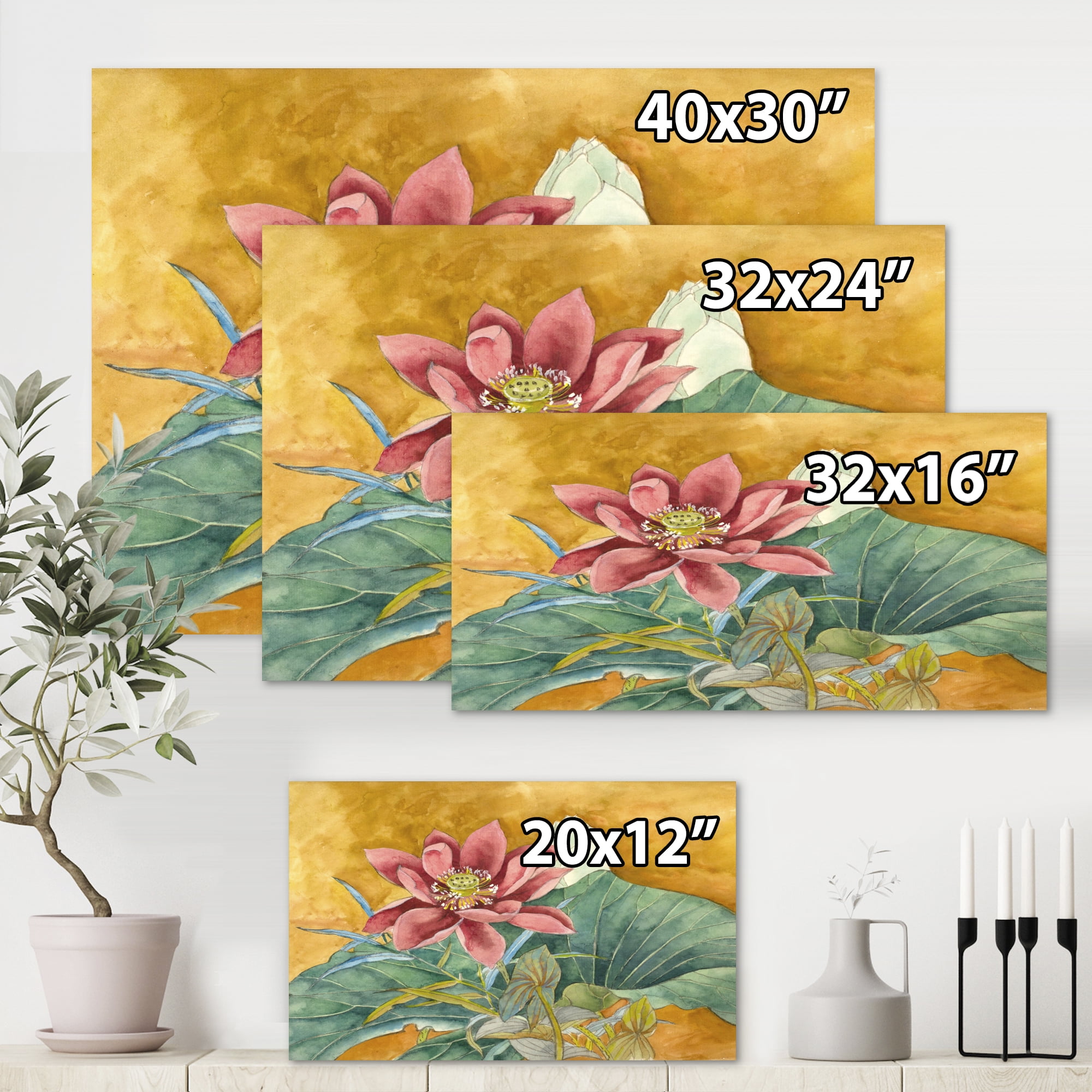 Designart ' Ancient Impression of Pink Lotus ' Traditional Canvas Wall Art Print