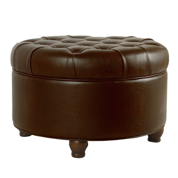 Benjara 25" Contemporary Leatherette Upholstered Wood Ottoman in Brown