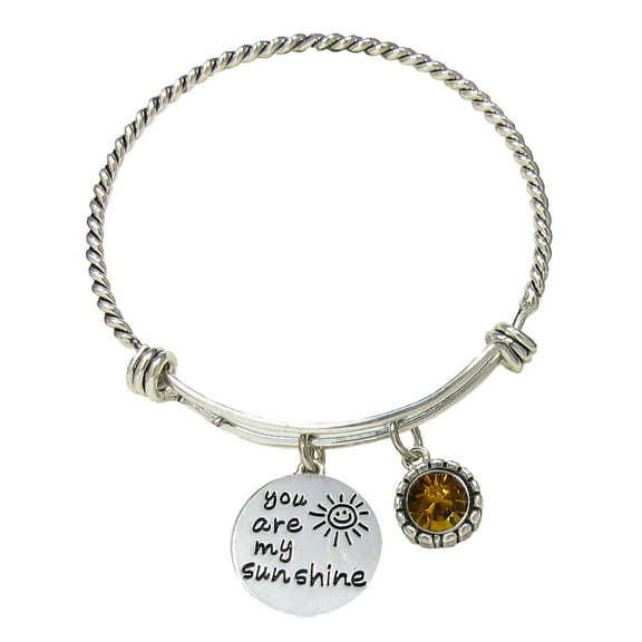 You Are My Sunshine Wire Bangle Bracelet With Yellow Crystal Accent Charm