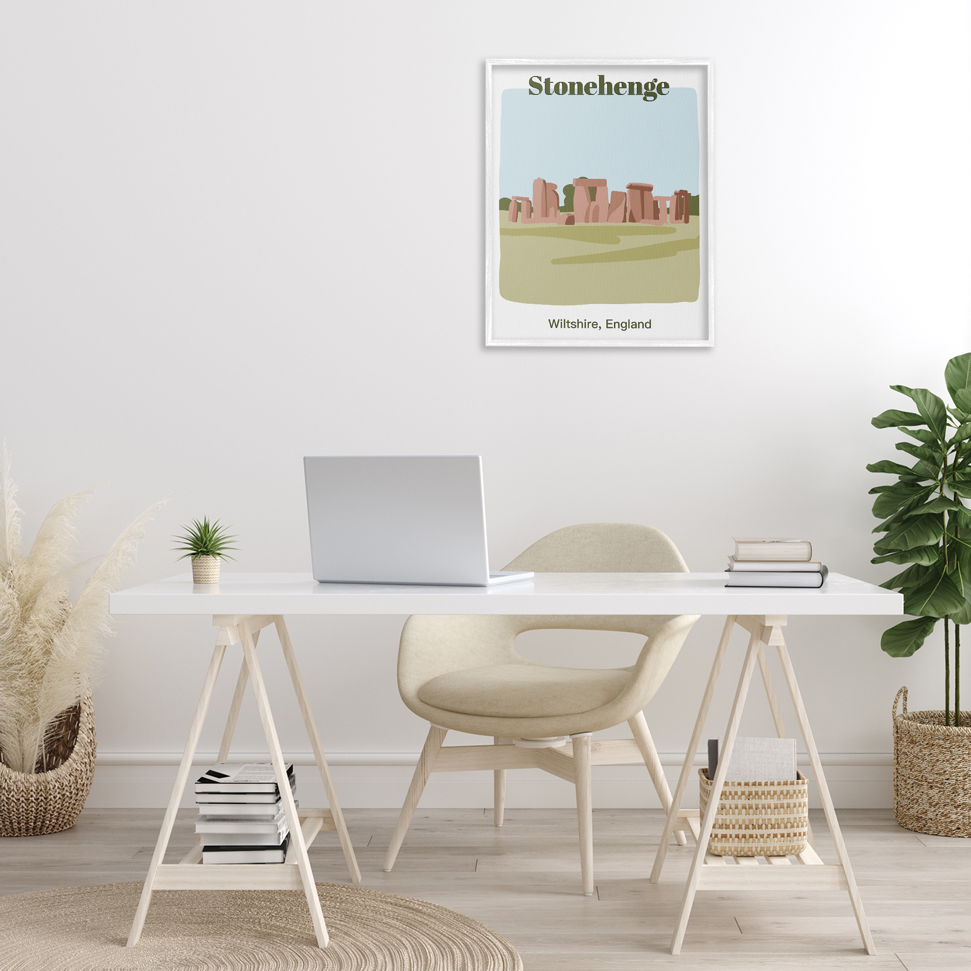 Stupell Industries Stonehenge Landmark Architecture Town & City Painting White Framed Art Print Wall Art, 24 x 30