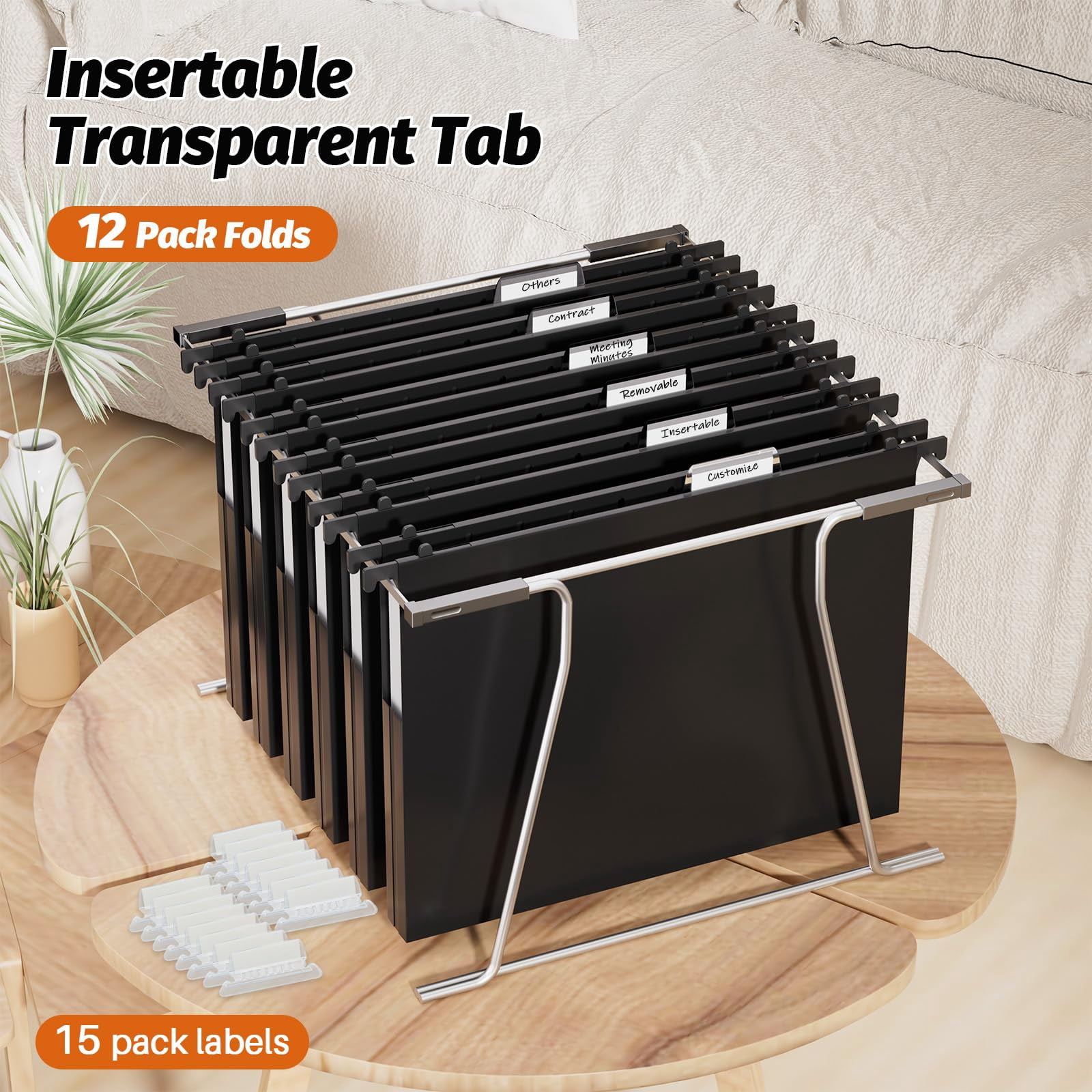 Extra Capacity Plastic Hanging File Folders 12 Pack Reinforced Hang Folder Heavy Duty 1 Inch Expansion Filing Cabinet Letter Size For Bulk Files/medical Charts (sides Sealed  Black)