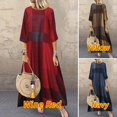 thumbnail image 2 of Tignapoo Robe d'Été Vintage 2022: Robe Midi Imprimée Rétro Décontractée avec Manches 3/4, Grande Taille Robe Kaki pour Femmes, Mode Amazonienne Transfrontalière, 2 of 5