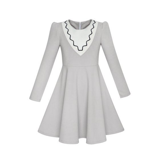 Girls Dress Back School Uniform Long Sleeve Gray Dress 8