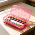 thumbnail image 2 of QuanTara Large Capacity Clear Pencil Box, Stackable Plastic Supply Case with Snap-Tight Lid, 8"X4.7"X2.4" Translucent Pink Pen Organizer, 2 of 3
