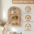 thumbnail image 4 of 20'' X 12'' 3 Tier Rattan Wall Shelf Boho Arch Hanging Shelves Arched Mounted Wicker Decorative Farmhouse Handcraft Floating Storage Display Rack For Bathroom Living Room Decor, 4 of 6