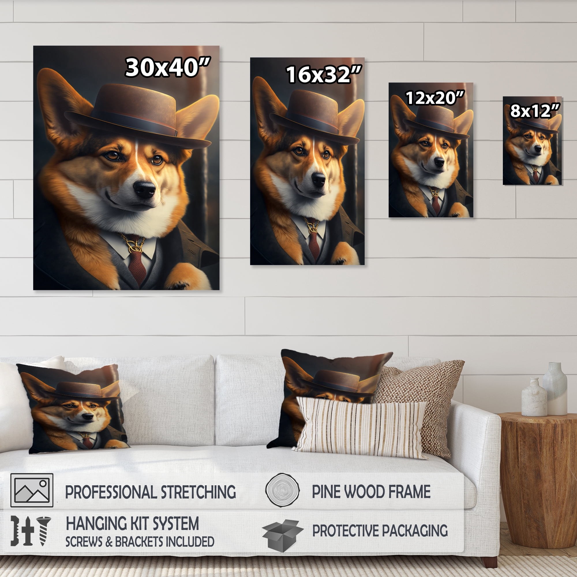 Designart Mafia Corgi Canvas Wall Art