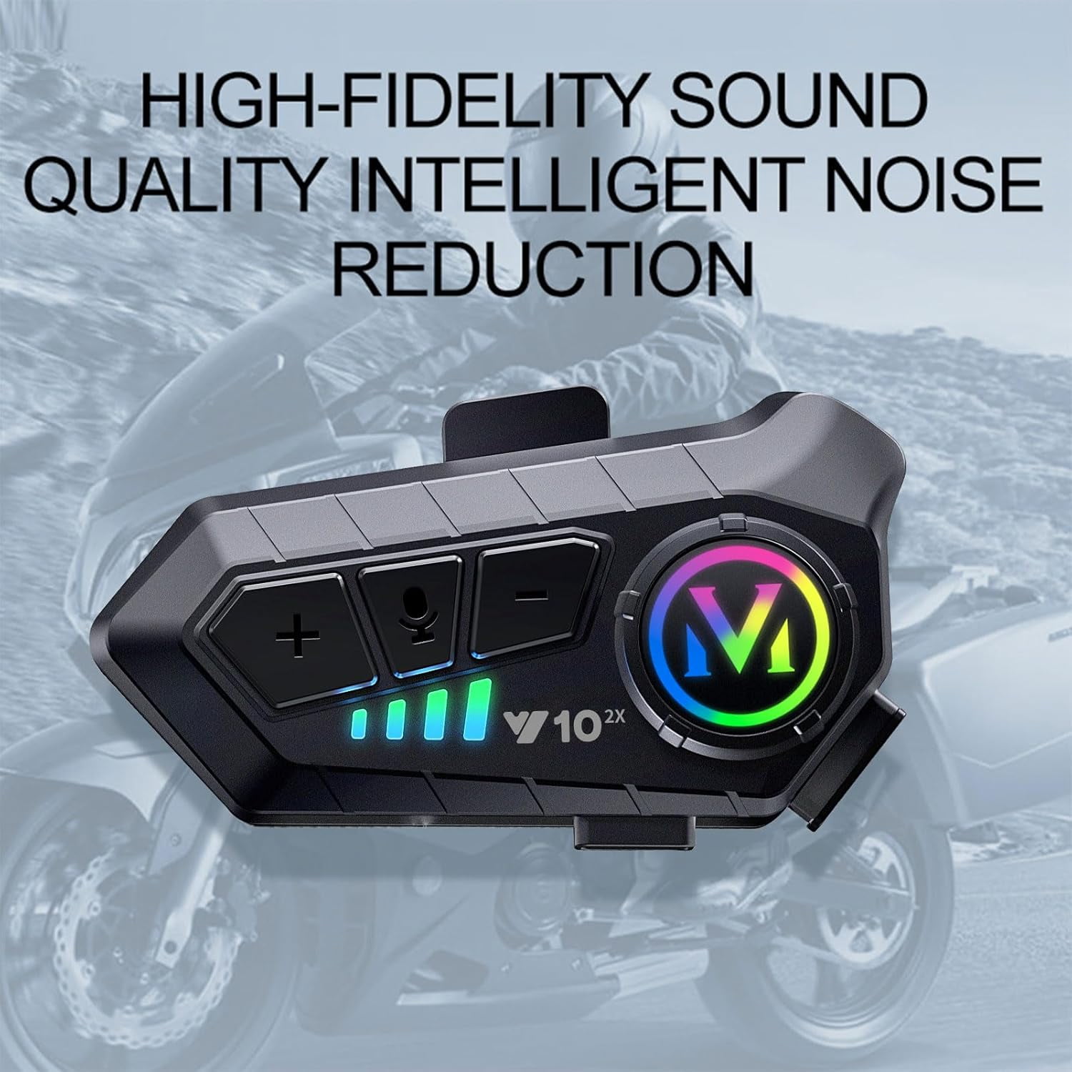 CNV Y10-2X Motorcycle Helmet Bluetooth Headset, Dual 300m intercom, Bluetooth 5.3 Headphone, Smart Noise Reduction, HiFi Level Sound Quality, IPX6 Waterproof, Compatible with All Helmets