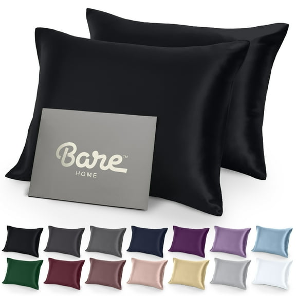 Juego de Fundas de Almohada Bare Home Satén Lujo Suaves Lisas Transpirables Cierre Tipo sobre Estándar Negro