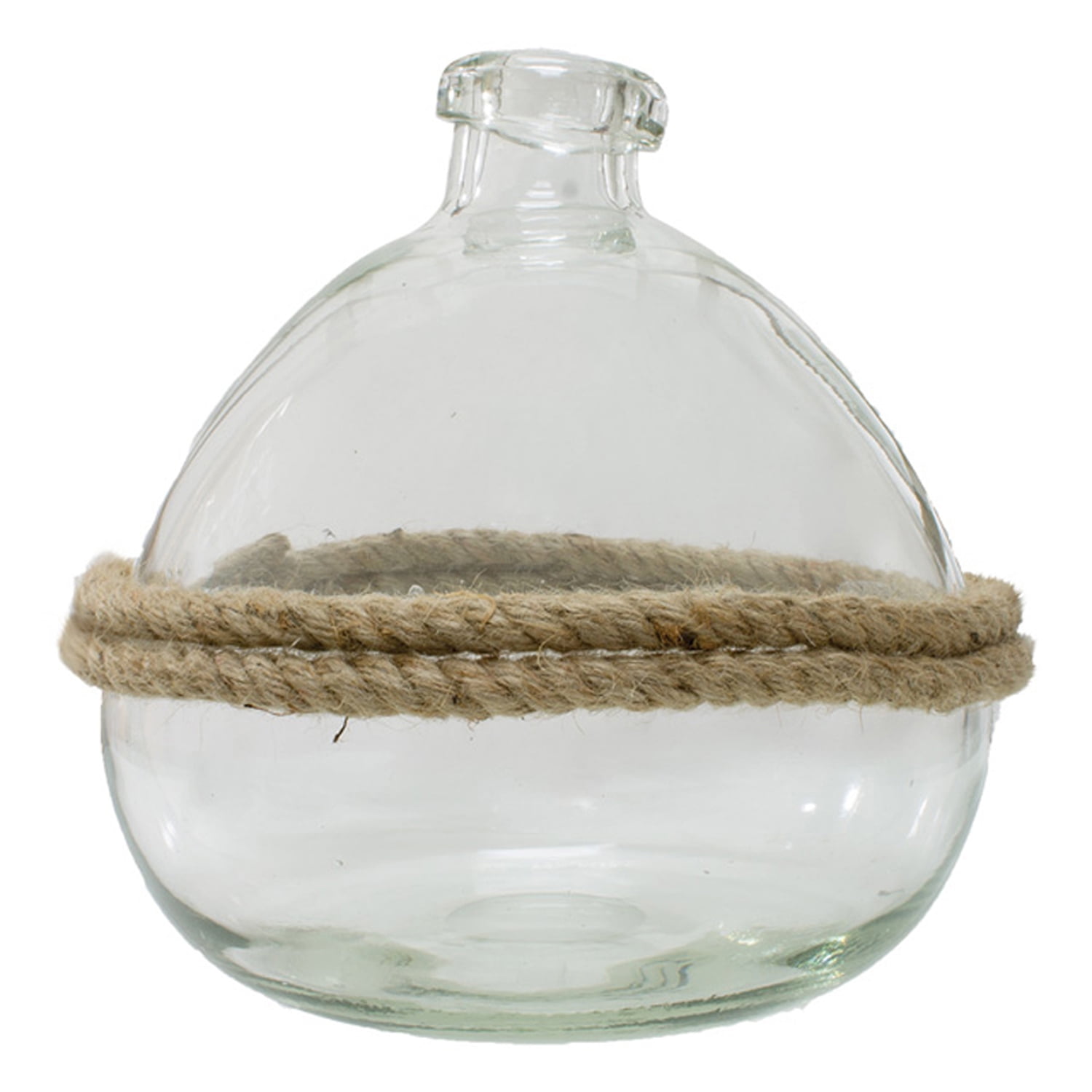 9.25” Clear Antique Round Glass Vase with Rope in Body