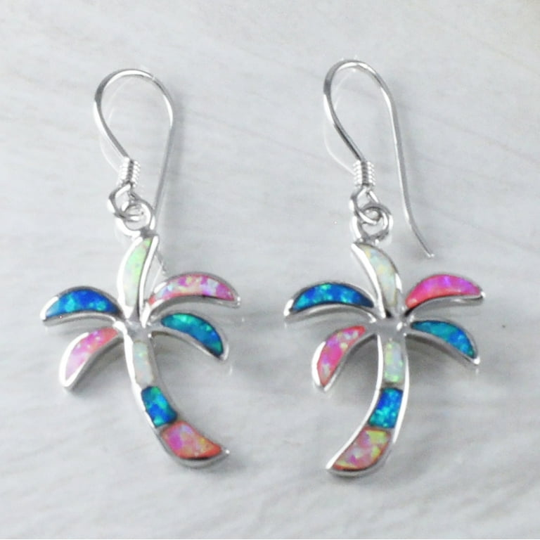 Unique Beautiful Hawaiian Large Tri-color Opal Palm Tree Earring