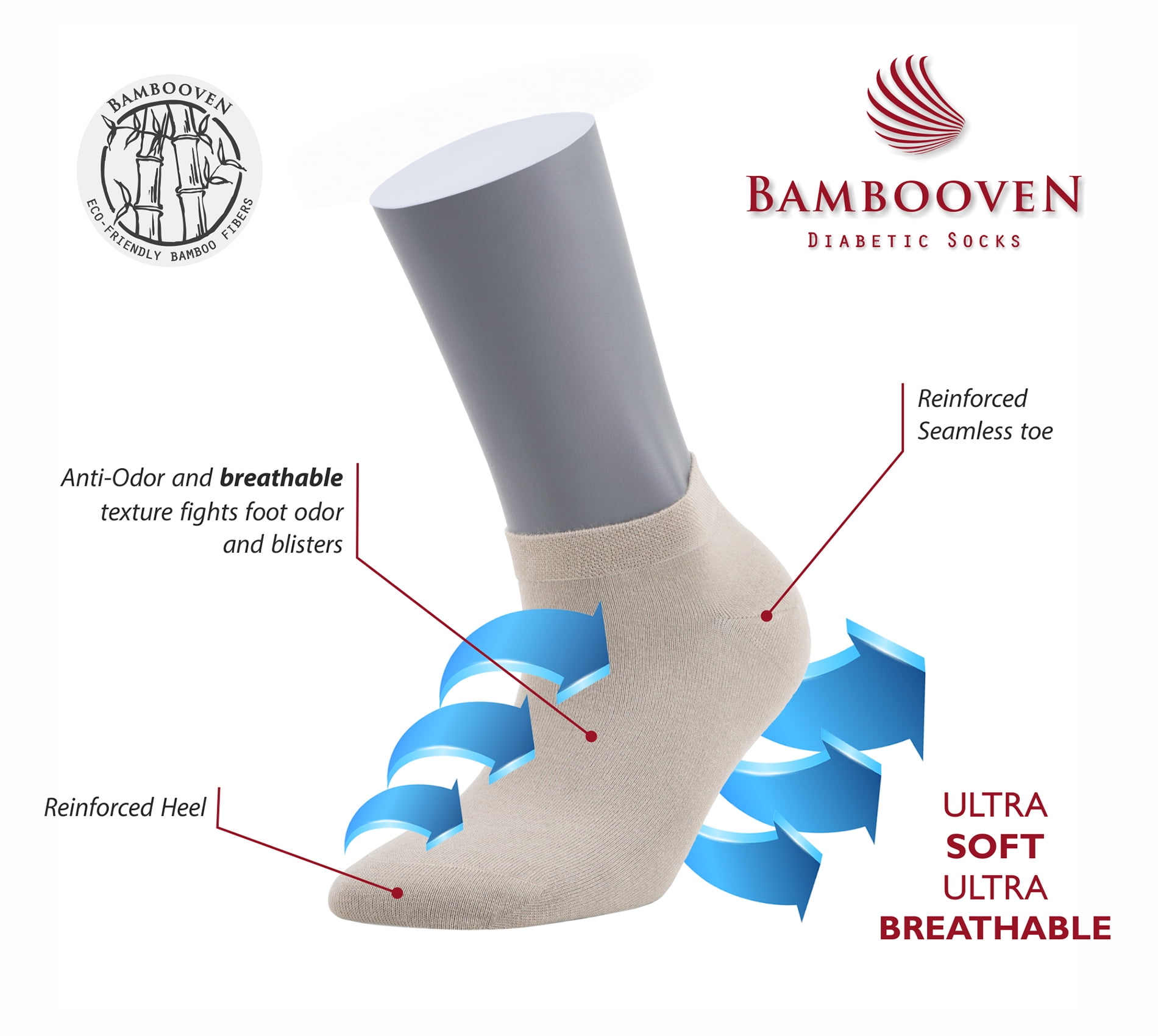 Bambooven Women's Bamboo Ankle Socks -Odor Free & Breathable, 8 pairs, Size: 6-9