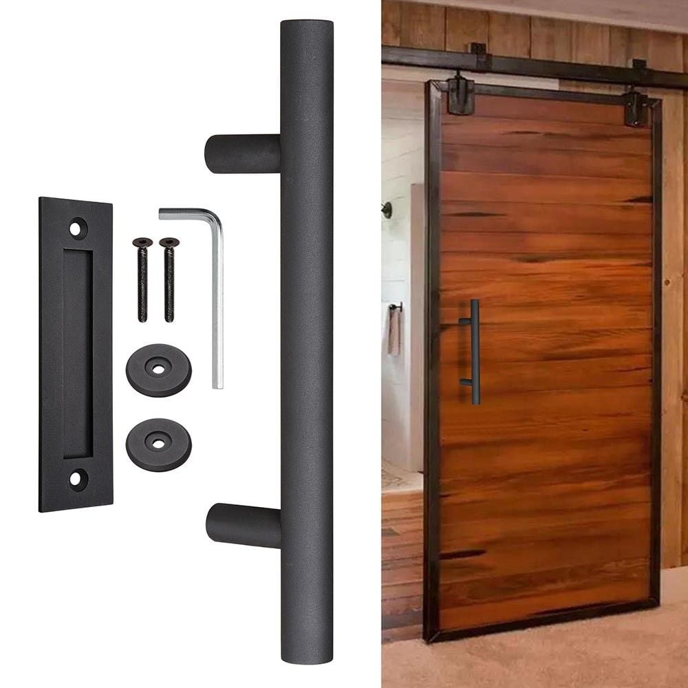 Indoor//Outdoor Hardware Set MJC /& Company Shed Bathroom or Gate 12 Square Modern Sliding Barn Door Handle Pull//Flush Combo and Privacy Lock Closet Black Powder Coated Steel for Bedroom