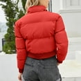 thumbnail image 3 of Black and Friday Clothing Sales Idoravan Women's Quilted Puffer Coat,Woman Short Long Sleeve Stand Collar Warm Casual Bread Down Jacket Red XL, 3 of 7
