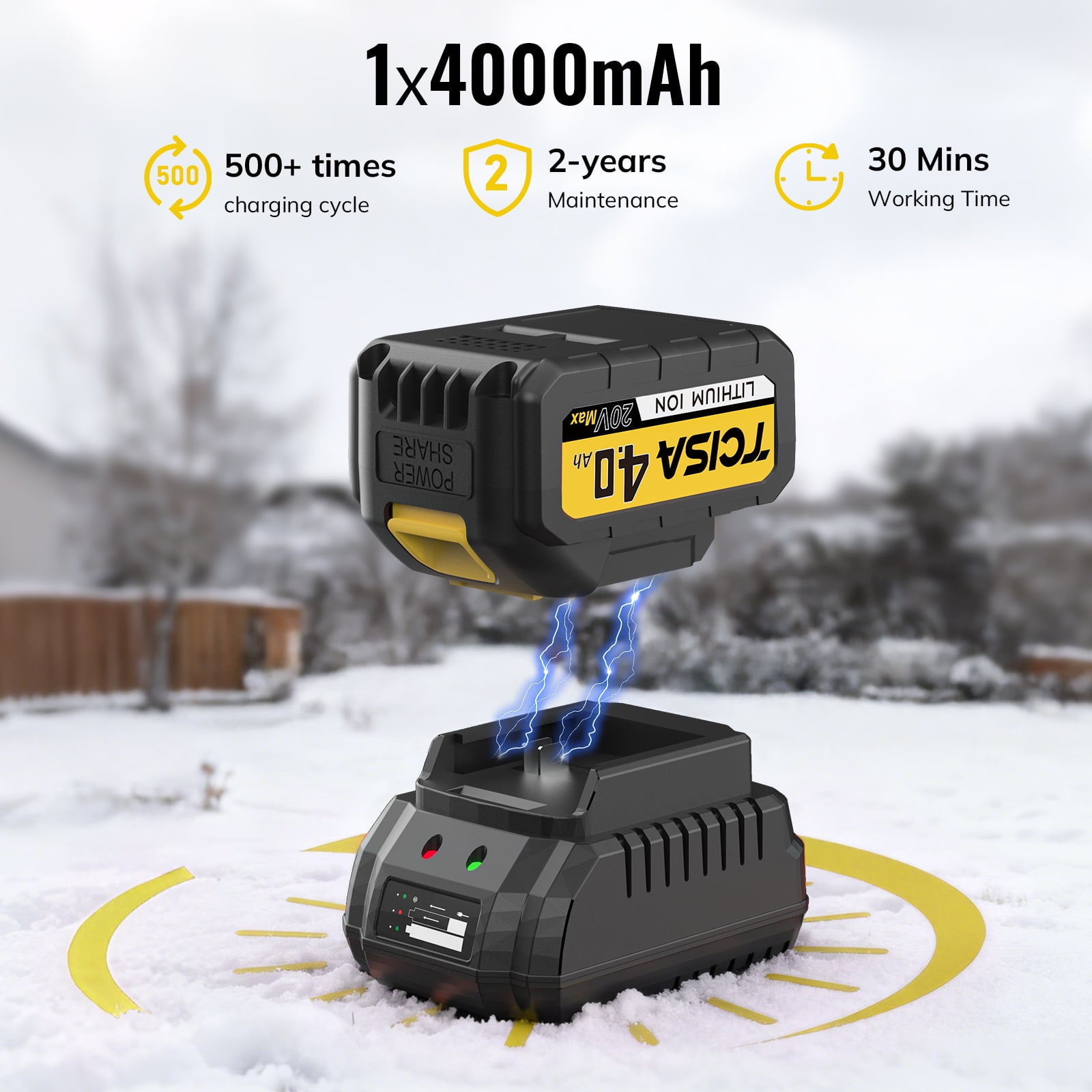 Tcisa 12" Electric Snow Shovel  Cordless with 20V 4Ah Battery, Lightweight Snow Blower, with Adjustable 180° Snow Throw,  for Driveway, Patio & Sidewalk