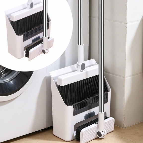 Broom with Dustpan Combo Set, 3 in 1 Multifunctional Broom and Dustpan with Long Handle and Concealed Cleaning Brush, Broom Dustpan Sets with Teeth, Upright Storage Broom and Dustpan Sets