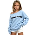 thumbnail image 6 of Shadoumai Kids Girls Oversized Sweatshirt Off the Shoulder Tops New York Letter Print Preppy Plain Fall Pullover Long Sleeve Casual Tops for School, 6 of 6