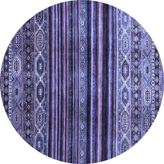 Ahgly Company Machine Washable Indoor Round Abstract Blue Contemporary Area Rugs, 6' Round