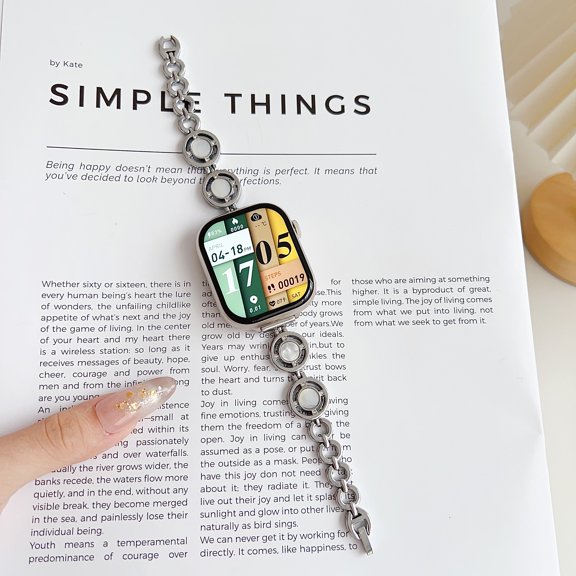 Women Girls Smartwatch Band for iWatch Series 9 8 7 6 5 4 SE 3 2 1, Zinc Alloy Adjustment Mother of Pearl Chain Stylish Bracelet Strap for Apple Watch 41mm 40mm 38mm, Silver