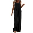 thumbnail image 4 of Lisingtool Womens Overalls Women's Fashionable Ethnic Style Solid Color Button Strap Jumpsuit Wide Leg Pants Jumpsuits for Women Dressy Black, 4 of 4