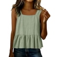 thumbnail image 2 of Helii Women's Square Neck Ruffle Hem Linen Tank Top – 20% Linen 80% Cotton Babydoll Crop Top, Loose Fit Breathable Summer Vest, Casual Sleeveless Top for Women Light Green,M, 2 of 7