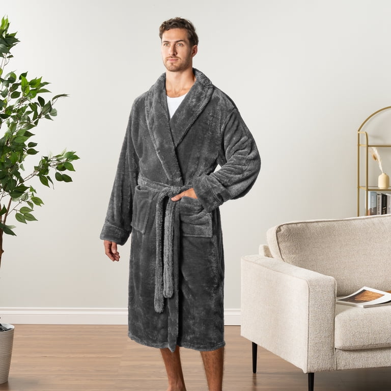Pavilia Men's Sherpa Fleece Bathrobe with Shawl Collar photo 7