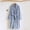 Blue, variant on Women's Cotton V-Neck Long Sleeve Button Down Bathrobe - Soft Striped Homewear with Pocket